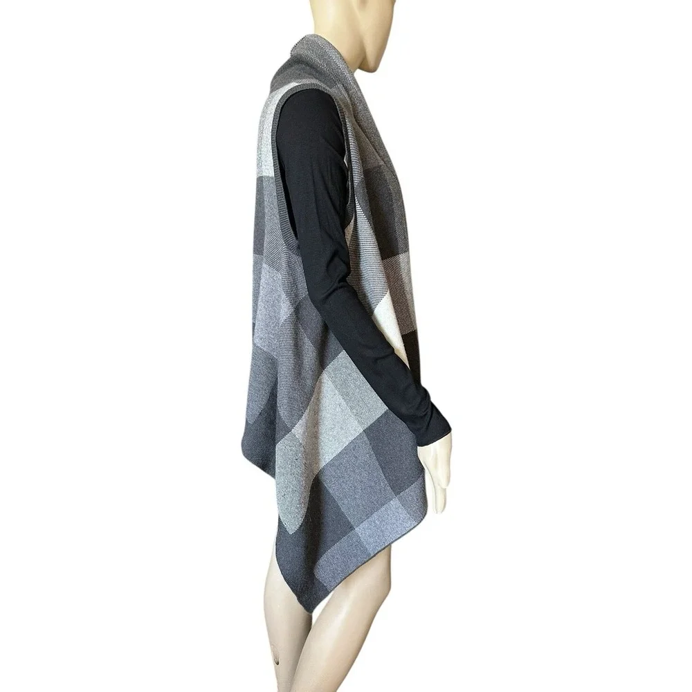 Woolrich Wool‎ Cardigan Wrap LARGE Open Front Plaid Chic Workwear Layering Boxy